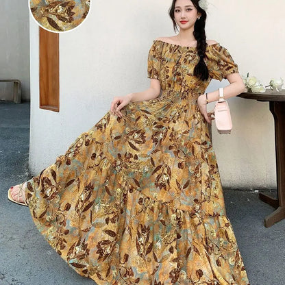 Long Maxi Bohemian Korean Style Floral Vintage Slim Dress Boho