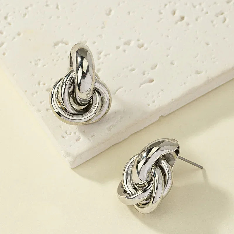 Gold SIlver Knot Hoop Twist Stud Earring