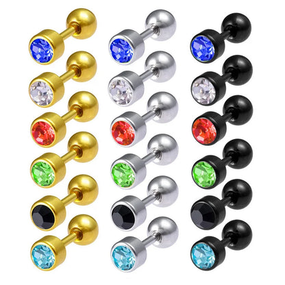 2Pcs Surgical Steel Crystal Screw Ball Stud Earrings