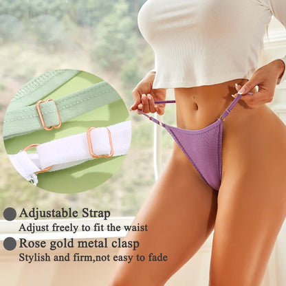 4Pc G-String Cotton Lace Thongs Lingerie Low Rise Straps Hipster