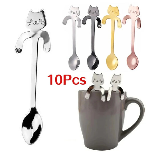 Stainless Steel Cat Coffee Spoons Hanging Ear
