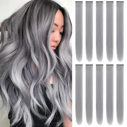 1 5 11 Pcs/lot Clip in Hair Extensions Highlights Synthetic Hair 22 inch Rainbow