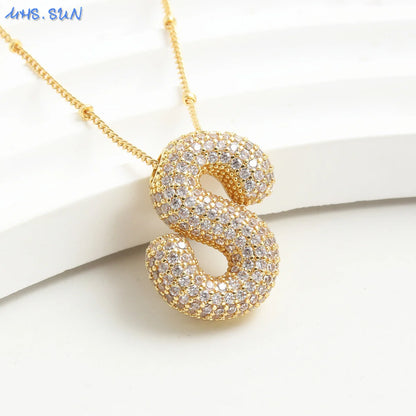 26 Letter Copper Zircon Bubble Initial Chunky Necklace