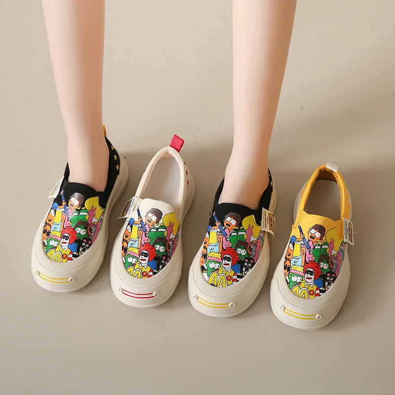 Platform Vulcanized Thick Sole Canvas Loafers Graffiti Sneakers