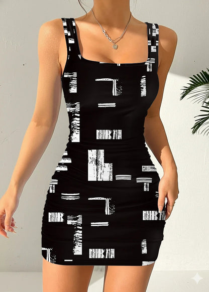 Geometric Print Round Neck Sleeveless Camisole Dress