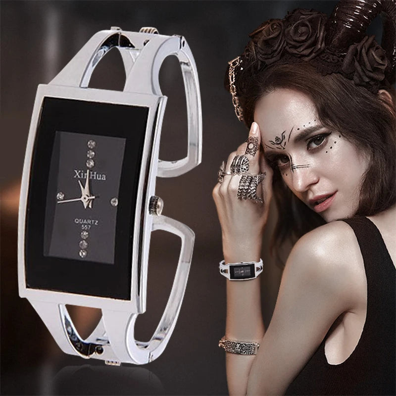 Bracelet Exquisite Quartz Crystal Silver Elegant Stainless Steel Watch