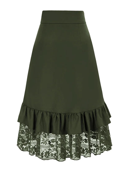 Gothic-style skirt with lace trim and ruffle pirate skirt
