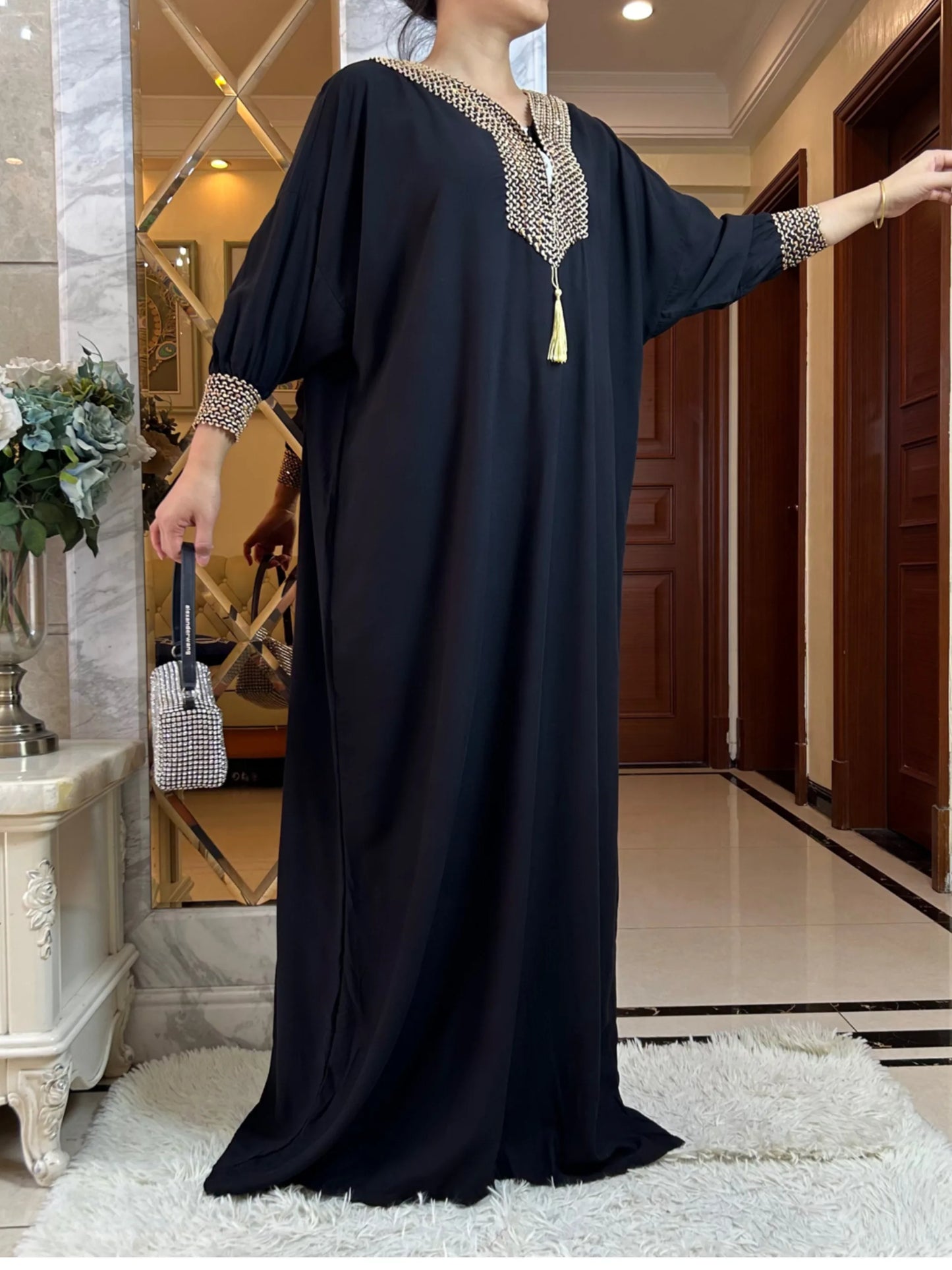 Muslim Long Sleeve Cotton With Big Scarf African Abaya