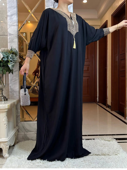 Muslim Long Sleeve Cotton With Big Scarf African Abaya