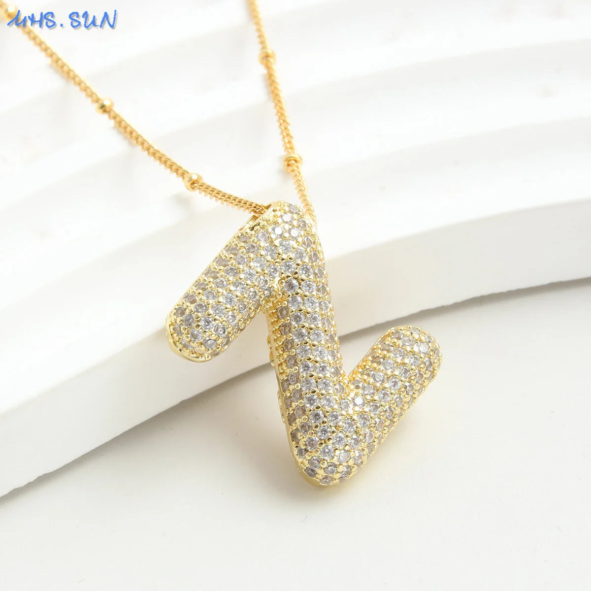 26 Letter Copper Zircon Bubble Initial Chunky Necklace