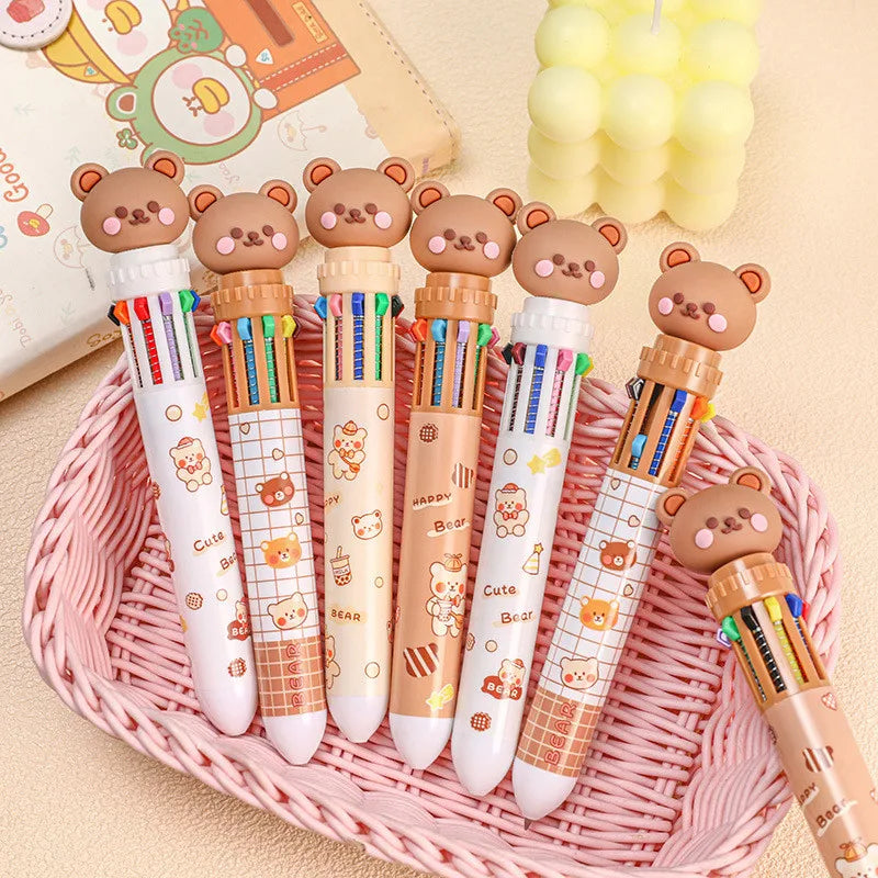 1/5/10pcs 10 color kawaii teddy bear cartoon press pen