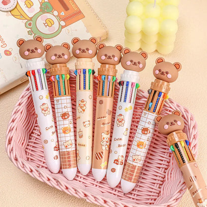 1/5/10pcs 10 color kawaii teddy bear cartoon press pen