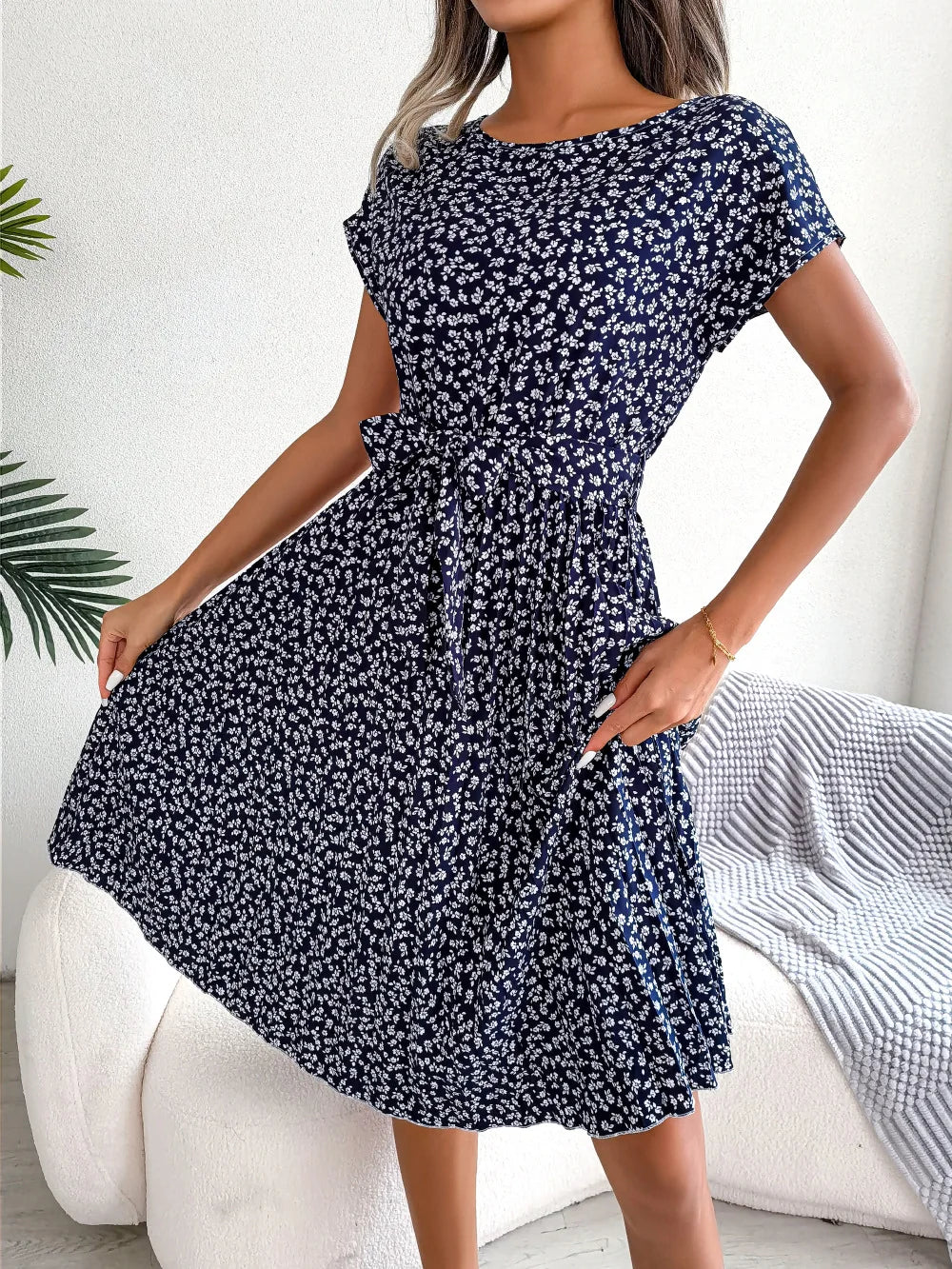 Short Sleeve High Waist Dress