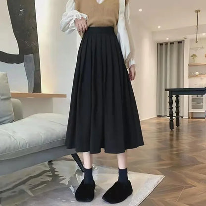 Vintage Pleated High Waist Korean College Long Goth Skirt