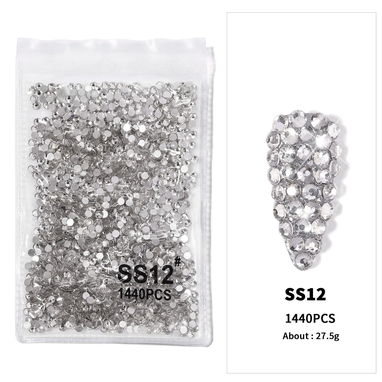 12Gird 3D Glass AB Crystal Nail Art Rhinestones Kit