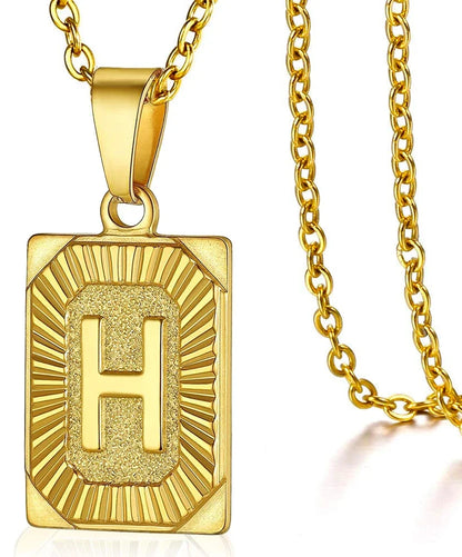 Initial Pendant Stainless Steel Letter Square Necklace