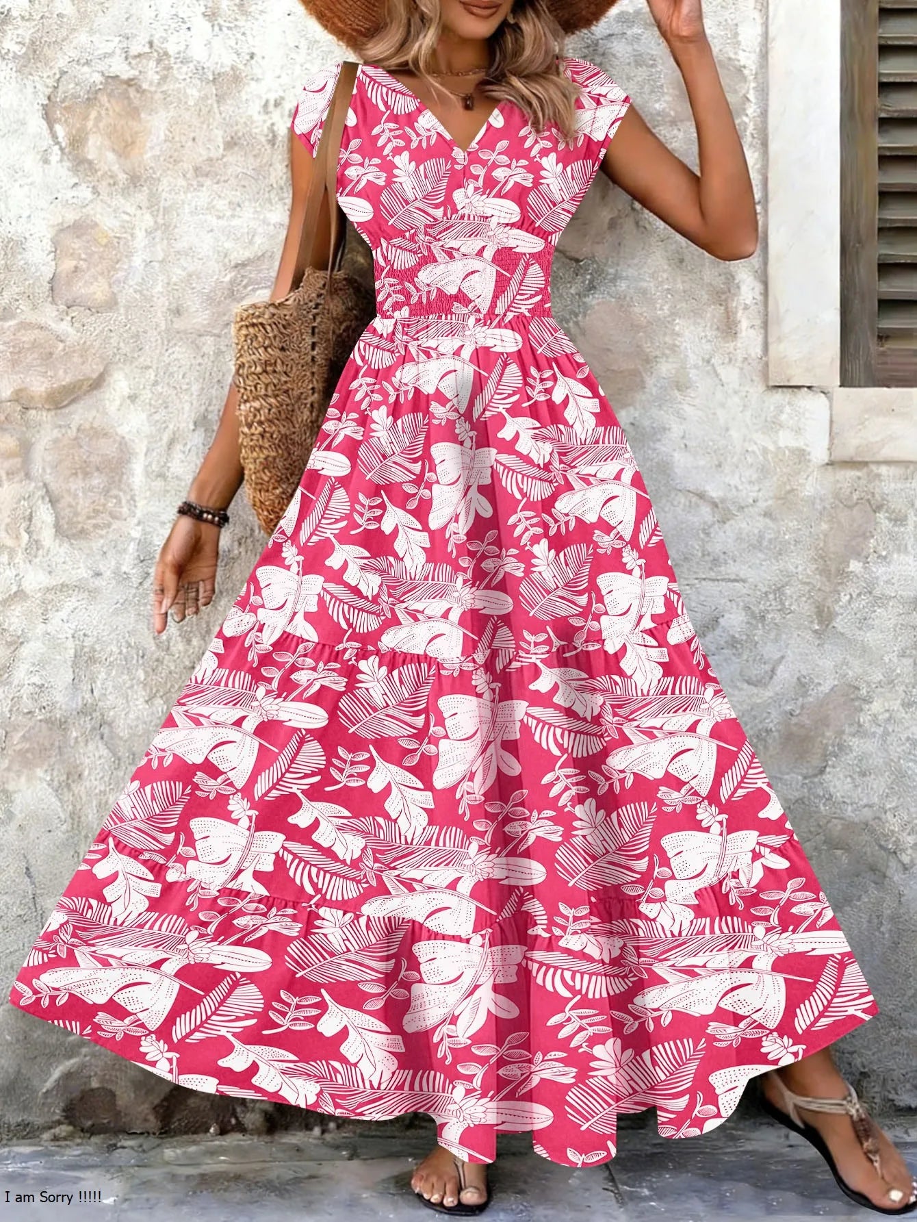Vintage Floral Print Elegant V-Neck Short Sleeve Dress