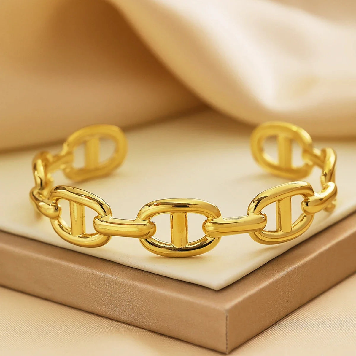 Gold Hollow-Out Cuff Stainless Steel Wide Bangle Bracelet