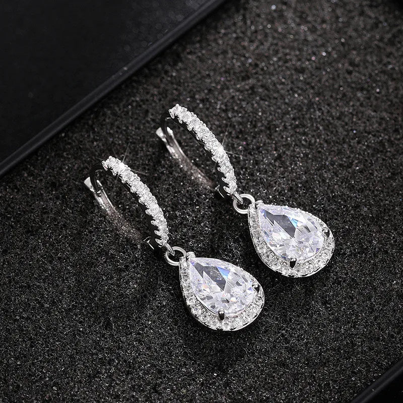 925 Sterling Silver Drop Zirconia Crystal Earrings