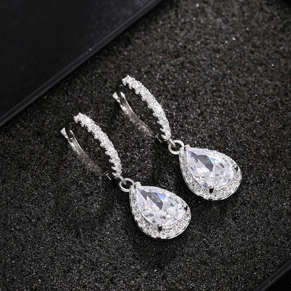 925 Sterling Silver Drop Zirconia Crystal Earrings