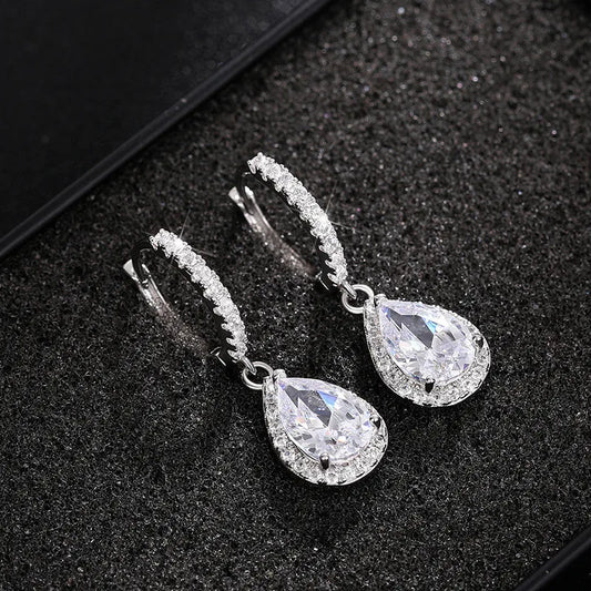 925 Sterling Silver Drop Zirconia Crystal Earrings