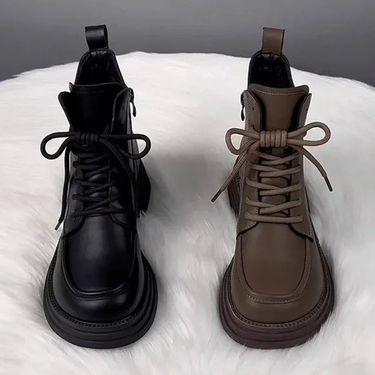 Plush Platform Warm Short Flat Bottom Lace Up Ankle Boots