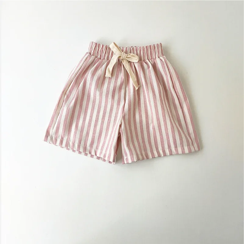 Retro Hemp Cotton Striped Casual Elastic Waist Pants