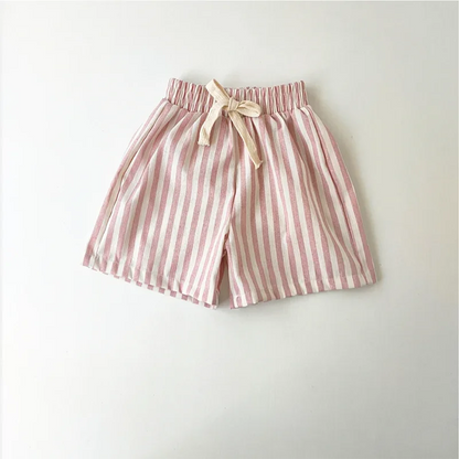 Retro Hemp Cotton Striped Casual Elastic Waist Pants