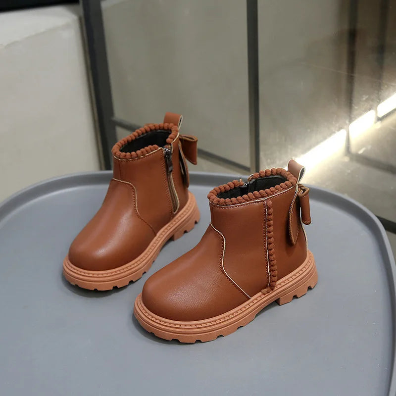 Baby Kids Super Warm Pu Leather Toddler Snow Short Boots