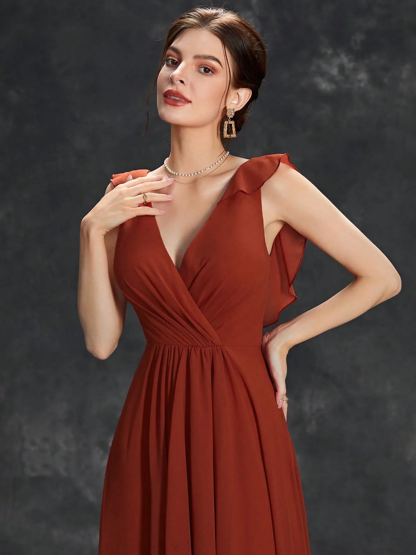 Mgiacy Surplice Front Ruffle Trim Prom Dress