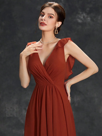 Mgiacy Surplice Front Ruffle Trim Prom Dress