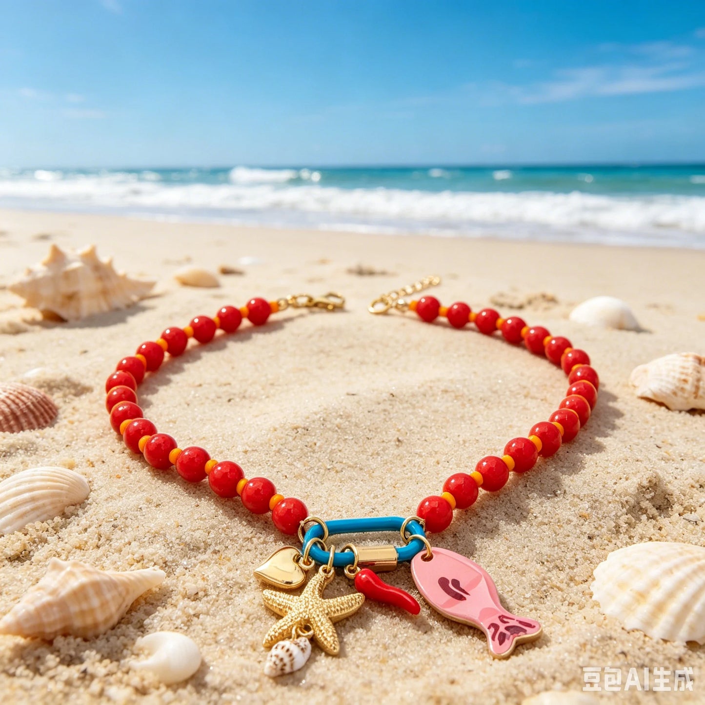 Bohemian Ocean Colored Beaded Starfish Fish Shell Geometry Necklace