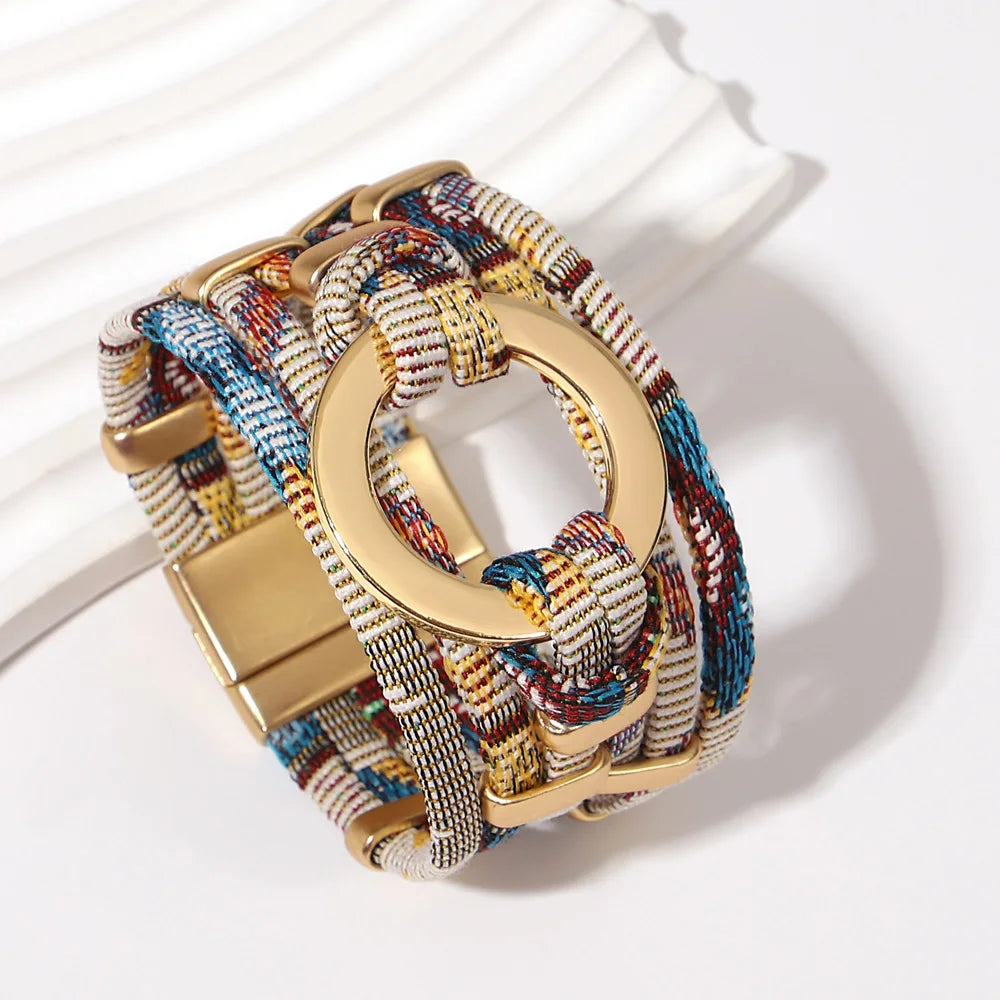 Round Weave Leather Wrap Wide Bracelets