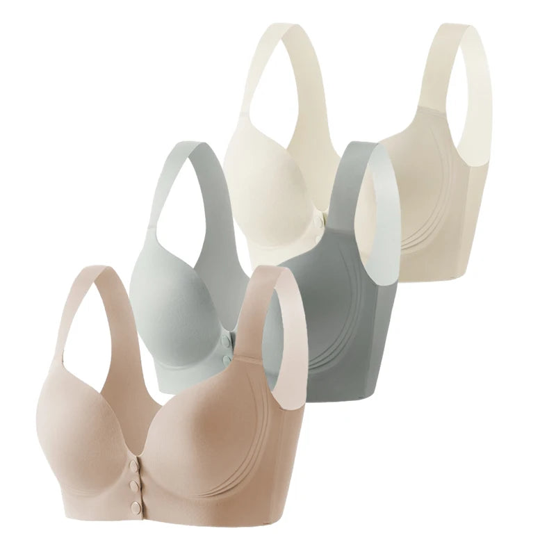 Fall Sweet 3PCS/set Wire-Free Front Closure Plus Size Bra