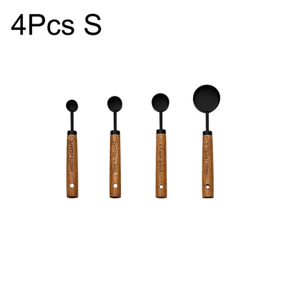 Wooden Handle Stainless Steel Measuring Cups Spoons