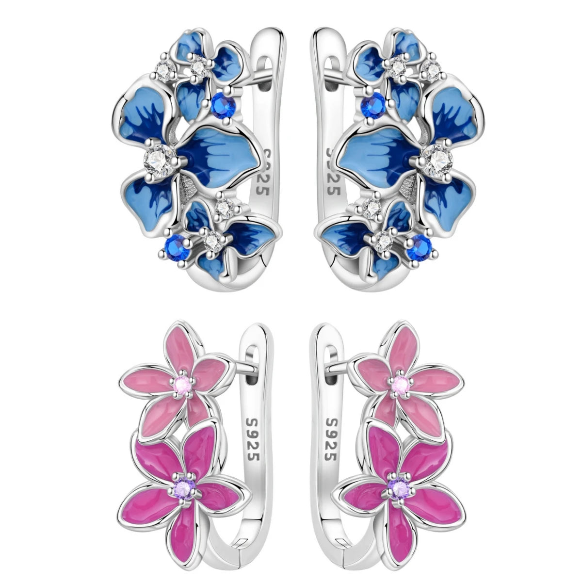 Orstarry Original 925 Sterling Silver Blue Iris Flower Earrings