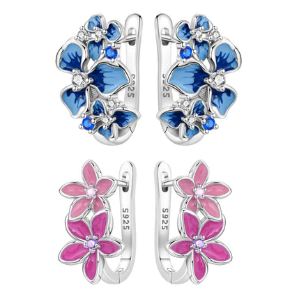 Orstarry Original 925 Sterling Silver Blue Iris Flower Earrings
