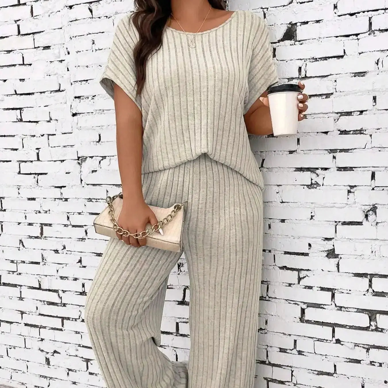 Plus Size Short Sleeve T-shirt & Straight Leg Set