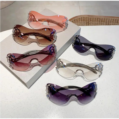 Rimless One-piece Snake Temple Y2K Sun Glasses