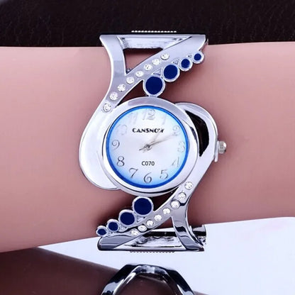 Bangle Wristwatch Quartz Crystal Luxury Rhinestone Watch