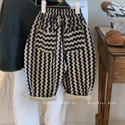 Spring and Autumn Korean Style Striped Casual Pants