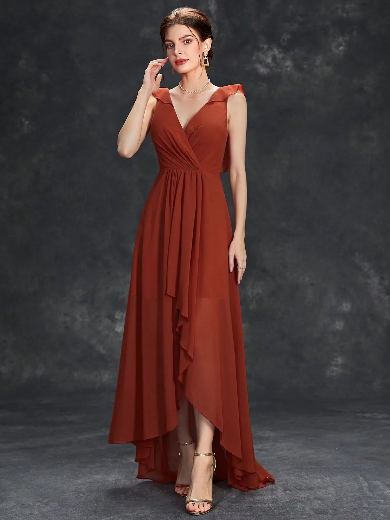 Mgiacy Surplice Front Ruffle Trim Prom Dress