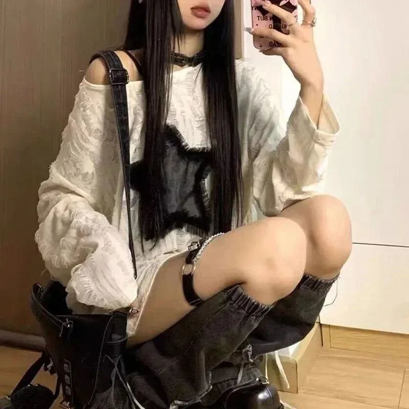 Off Shoulder Oversized Long Sleeve Loose Sweater