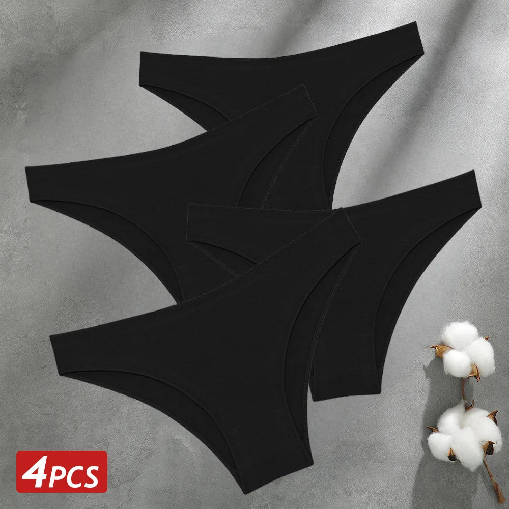 4PCS Seamless Cotton Panties Sexy Low Waist Underpants Lingerie