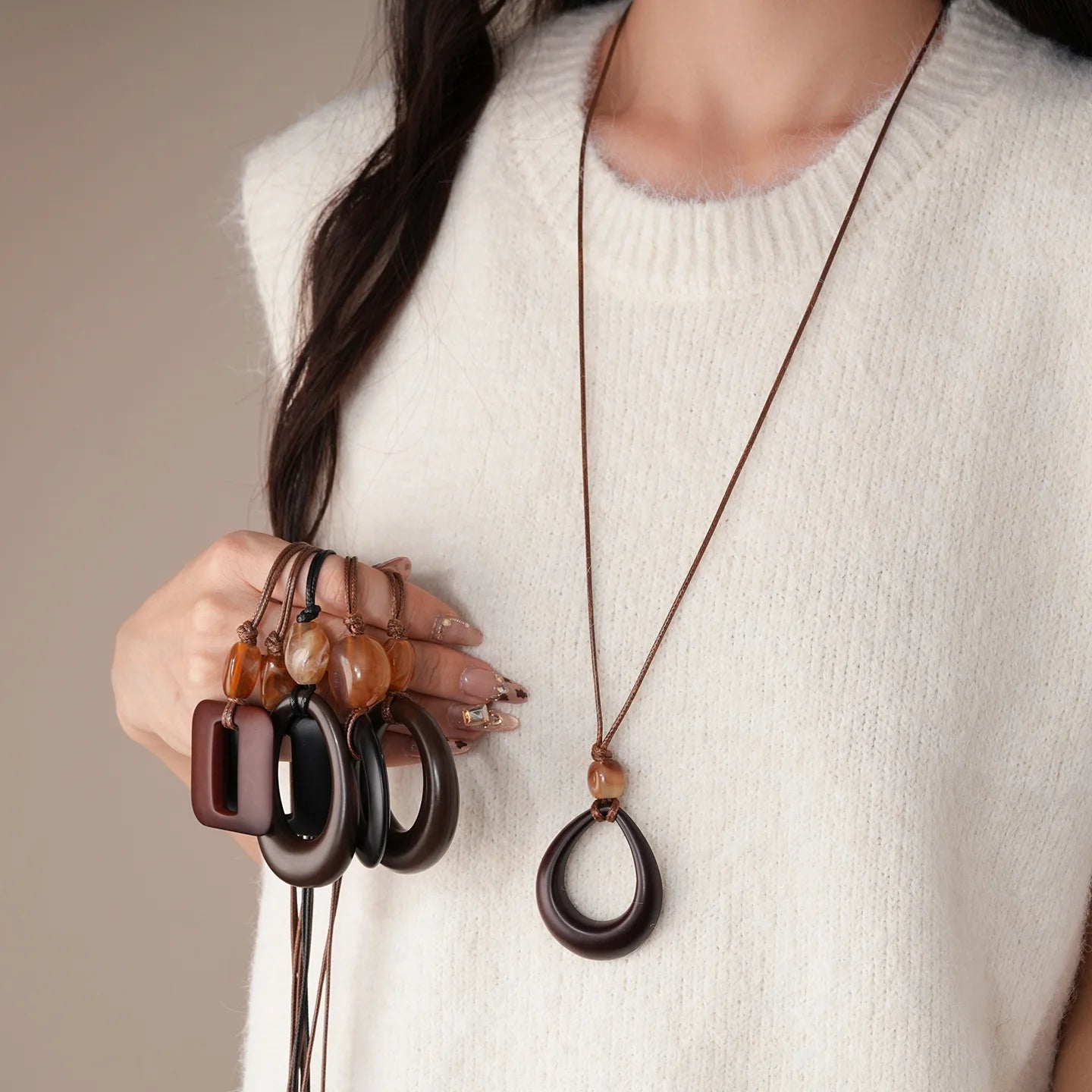 Black Coffee Round Water Drop Resin Necklaces