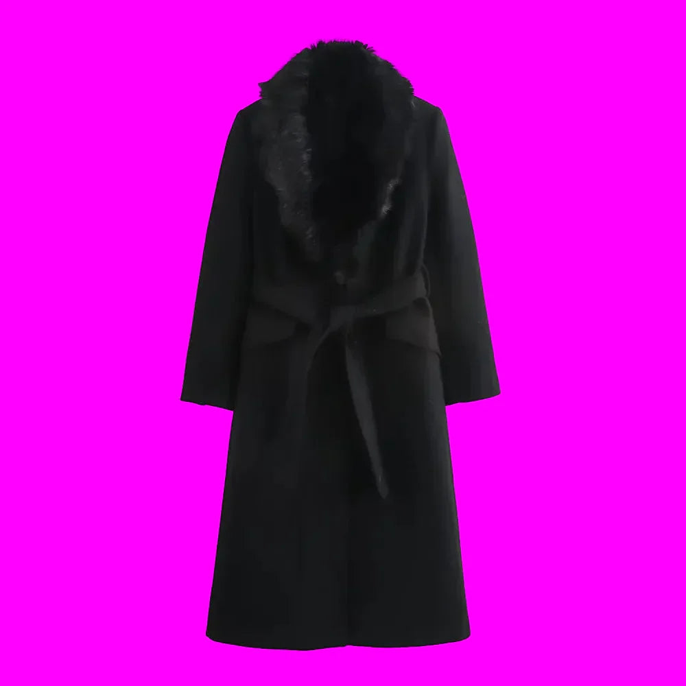 Fur Collar Flip Collar Pocket Button Coat