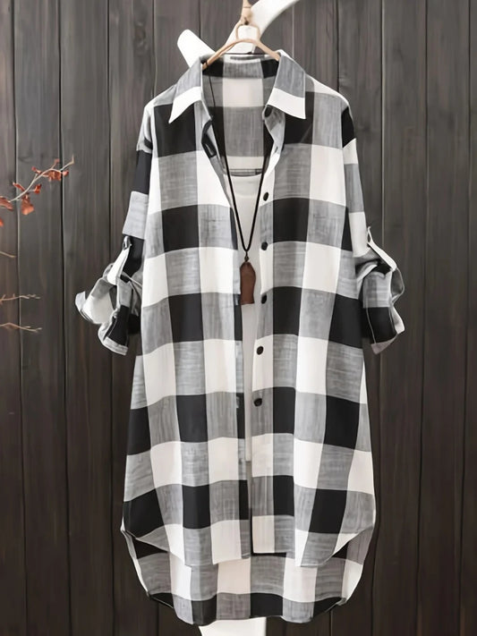 Plus Size Loose Vintage Stripe Plaid Shirt