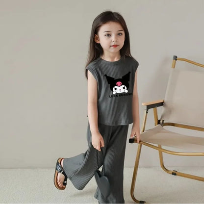 Baby Ice Silk Sleeveless Cute Cartoon Set