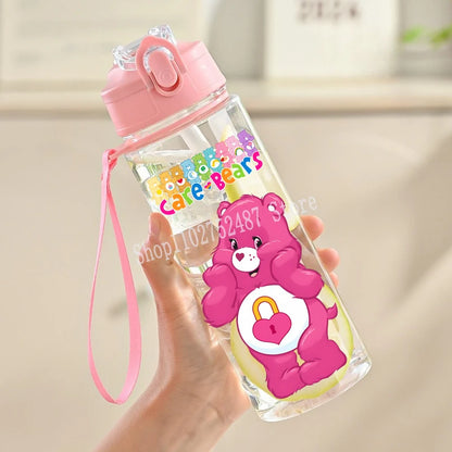 900ml Care Bears Cute Water Bottle with Straw Girls School Plastic Cup