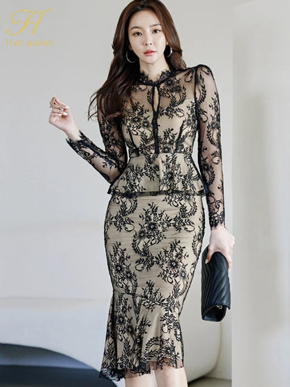 Spring Lace High Waist Mermaid Korean Skirts Suits